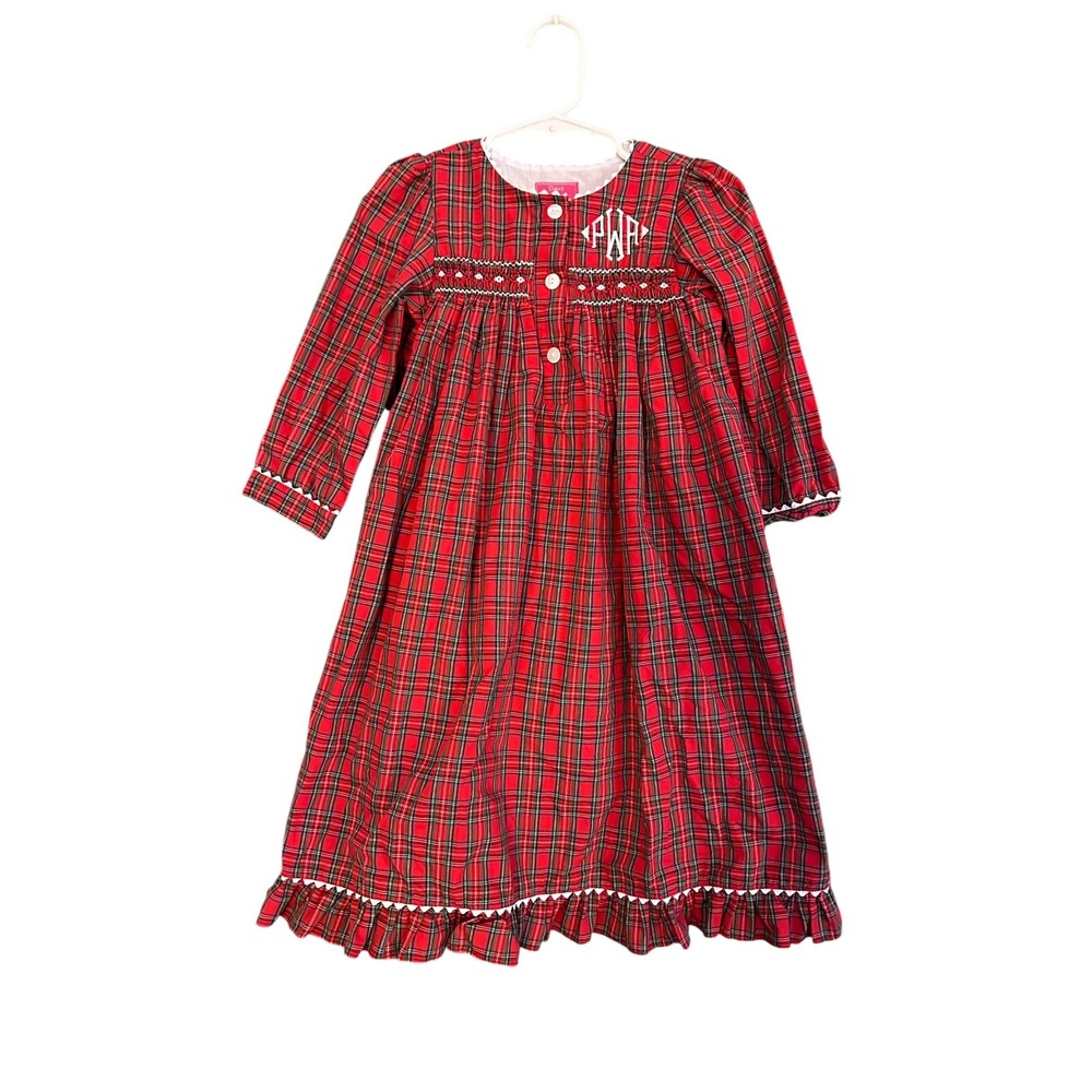 Clair & Charlie Smocked Red and Green Plaid Peasant Dress Embroidered Size 3
